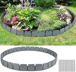 15 Ft Garden Edging Border No Dig, Plastic Landscape Edging Border with Anchoring Spikes for Yard or Garden Bed, Easy to Install, 15 Pcs, Grey