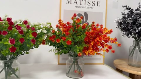 RECUTMS 8 Bundles Artificial Fall Flowers Faux Autumn Plants, Fake Indoor Outdoor Greenery for Wedding Party Home Garden Fireplace Decor (Golden)