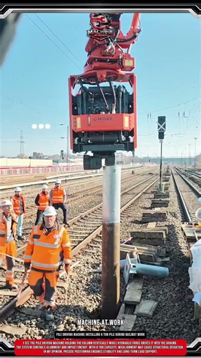 Pile Driving Machine Installing 8 Ton Pile During Railway Work