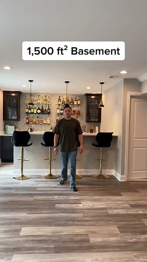 1,500 ft² Basement featuring a home theater, a custom bar, gym, wine cellar, and full bathroom! #fyp