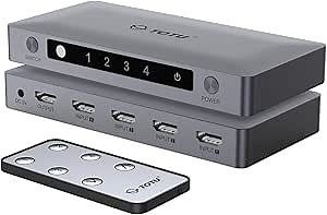 TOTU HDMI Switch 4 Ports (4 x 1) 4K 60Hz HDMI 2.0 Switcher with IR Remote Control Support HDR & HDCP 2.2 Pass-Through & 3D &Full HD 1080P, Compatible for PS3/PS4, Xbox 360/One, HDTV, Blu-Ray Player