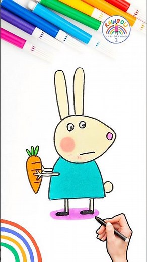 Rebecca Rabbit Drawing | Easy Drawing Shocked Rebecca Rabbit 🌈🐽 #peppapig #shorts #rabbit #easter