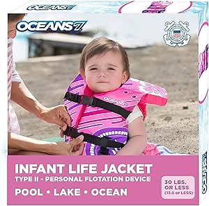 Oceans 7 US Coast Guard Approved Life Jacket for Infant, Kids, Youth, – Type II & III Vest, Personal Flotation Device