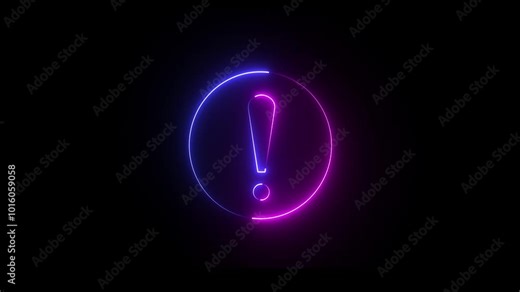 Neon stop or problem road signs. Exclamation mark enclosed by neon circle. Hazard warning sign, danger warning important sign. Stock Video