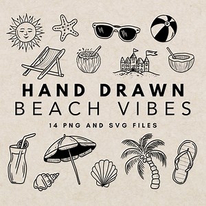 Hand Drawn Beach Clipart Bundle, Scribble Beach Vibes, Sunshine Summer Sharpie Doodle, Graphic Design Illustration, Transparent PNG SVG - Etsy