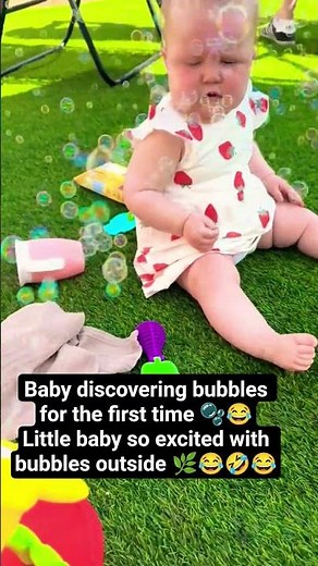 Baby discovering bubbles for the first time😂Little baby so excited with bubbles outside#cute#bubbles