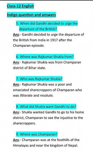 class-12 English Indigo question and answer #english #answers