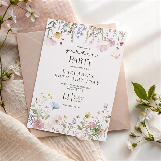 80th Birthday Invitation Template, Eighty Floral Birthday Invite, 80 Years Old, Editable Printable (digital Canva Template) - Etsy