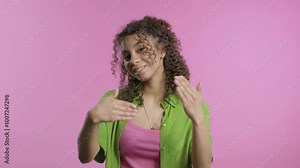 Teenager Girl Asks Join, Beckons With Inviting Hand Gesture. Hey You, Come On