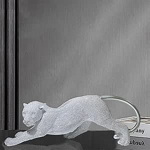 Shlinuo Leopard Statue Handcrafted Silver Cheetah Statue Home Decor Intricate Beaded Design for Living Room, Office, or Gift - Elegant and Unique Decorative Sculpture（Silvery）