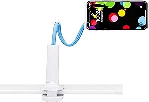 Gooseneck Phone Holder Stand: Flexible Phone Holder for iPhone or Android (All Models) Adjustable 360 Padded Clamp for Video Chat, Gaming, Streaming and Video Recording Great for Kids & Adults (Blue)