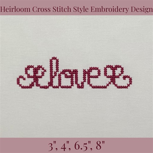 LOVE Heirloom Cross Stitch Machine Embroidery Design | Bow Detail | Hand Stitched Style - Etsy