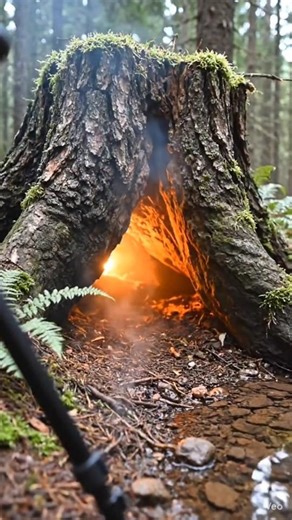 Broken Tree Turns Into Hidden Shelter 🔥