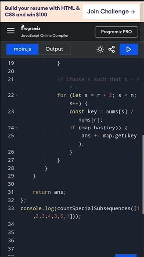 Special Subsequence of Length 4 | nums[p] × nums[r] = nums[q] × nums[s] | JavaScript