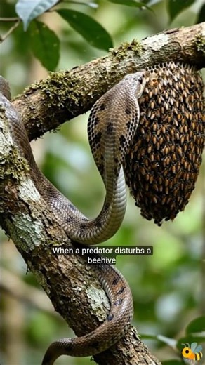 What happens when a snake dares to disturb a beehive.can thousands of bees force it to retreat? 🐍🐝