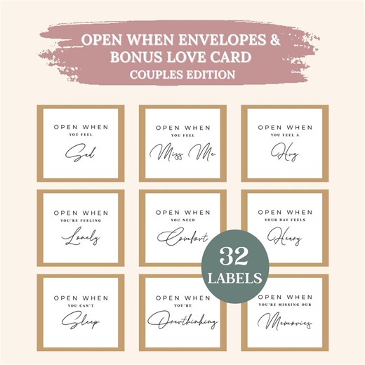 Open When Envelopes Printable | Love Notes for Couples | Valentine Printable | Romantic Gift PDF - Etsy