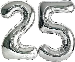 FIROMI 25 Number Balloons Silver Big Giant Jumbo Huge Foil Mylar 52 Balloon Numbers for 25th Birthday Party Anniversary Decorations 40-inches