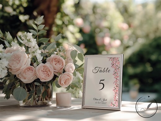 Cherry Blossom Wedding Table Number Sign, Minimalist Floral Menu Template (instant Canva Download) - Etsy UK