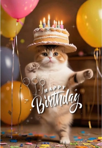 Dancing Cat Happy Birthday Celebration