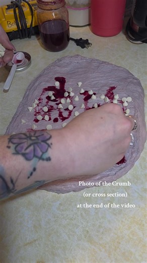 Erica Stevens on Instagram: "Enjoy this quick little video of me making a Chokecherry & White Chocolate Chip Sourdough Loaf! The syrup I used was homemade by my father-in-law, and I thought it would pair perfectly with white chocolate chips — turns out I was right (as I mentioned earlier this week 😉). There’s a crumb shot at the end of the video, and honestly, I think this loaf turned out super cute. I can’t wait to make it again! #sourdoughbaking #chokecherry #homemadegoodness #bakersofinstagr