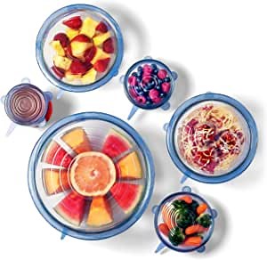 Premium Silicone Stretch Lids-Stretchable, Reusable, and Convenient Food Covers Ensures Freshness – Expandable For Various Size Sized Cups, Lids, and Bowls (6 Pack- Blue)