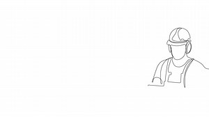 Animated drawing of continuous line draw architect meeting at construction site to talk blueprint design to team member. Building architecture concept. Single line animation. High quality 4k footage