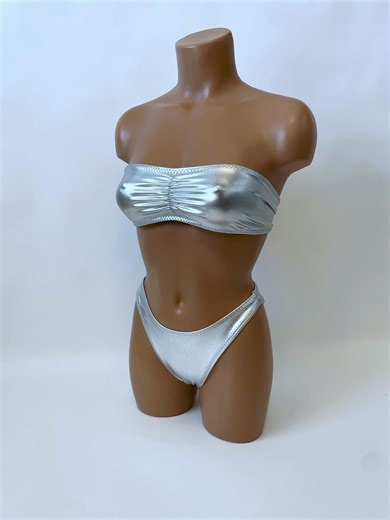 High Cut Metallic Silver Swimsuit - Etsy