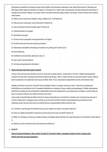 Grade 7 Kiswahili 2025 opener term 1