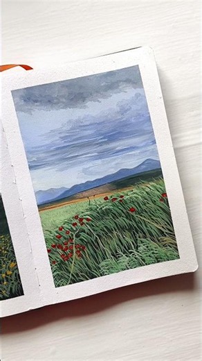 Easy gouache landscape painting ideas for beginners🌿🖌️#gouacheart #paintwithme #artreels #gouache