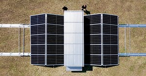 mobile solar container stores photovoltaic panels that fold and unfold like an accordion