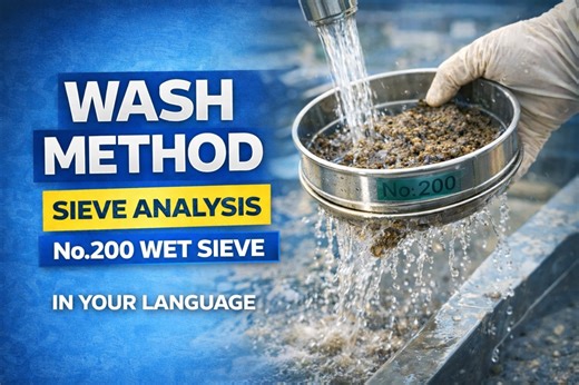 Wet sieve analysis of soil, also known as wash test, is performed to determine the percentage of fine particles passing through the No.200 sieve. In this video, we explain the complete wet washing method step by step and also compare it with the dry sieve analysis method used in geotechnical engineering laboratories. This experiment is essential for accurate particle size distribution of fine-grained soils where dry sieving alone is not sufficient. You will learn how to wash soil sample, remove 