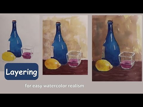 Still life Watercolor Tutorial with Easy Layering Technique for Beginners - Wine and Lemon