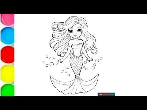 Barbie mermaid princess drawing and colouring, barbie doll colouring book #1