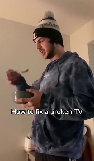 Guy Fixes Broken TV with Fork | TV Screen Error Meme