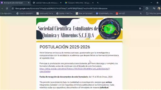 SCEQA on Instagram: "Tutorial llenado de formulario para la convocatoria a nuevos socios gestión 2025-2026 #convocatoria2026 #SCEQA #FCyT #UMSS #quimicayalimentos"