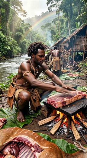 Giant Jungle Meat on Fire! Bakulu Tribe Cooking Extreme Feast