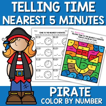 Time to 5 Minutes Color by Number | Pirate Color by Code 2nd Grade Math Activity