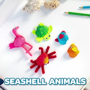 Shell yeah! Collect beach treasures, then paint & create animals with this seashell craft idea. 🐚🎨 | Crayola