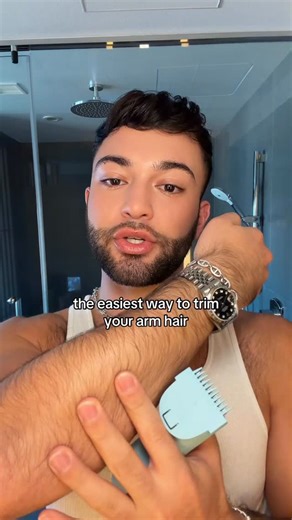 Koosha on Instagram: "the easiest way to trim/groom your arm hair!! I’ll do this every couple months and trust me your watch/jewlery will sit on your wrist so much better! #bodyhair #shavingtips #mensgrooming #armhair #shavingroutine"