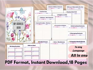 Printable Address Book PDF: Contact List Organizer (18 Pages) - Etsy