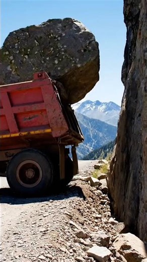 Extreme Engineering: Watch This Dump Truck Squeeze the Biggest Boulder Through a Narrow Mountain