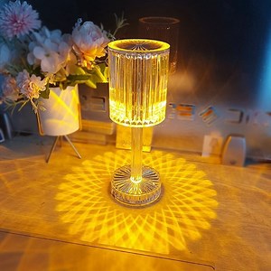 [Hot Item] Luxury Rechargeable USB Acrylic Crystal Color Modern RGB LED Projection Night Light Touch Table Lamp Light Projector