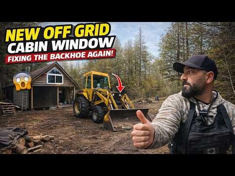 NEW OFF GRID CABIN WINDOW + FIXING THE BACKHOE AGAIN!!