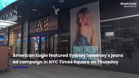 Sydney Sweeney's jeans ad campaign displayed in Times Square by American Eagle