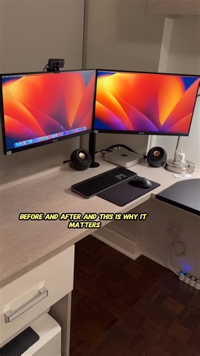 Before ➜ After — and this is why it matters. Upgrading from a single laptop setup to a desktop with dual monitors and clean cable management can completely change the way you work. More focus, better workflow, and a desk that actually motivates you. Would you upgrade your setup? #desksetup #homeoffice #techupgrade | TechInsomnia