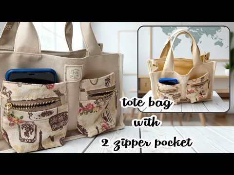 How to Sew a Tote Bag with Zipper and Pockets | Easy step by step Sewing Tutorial