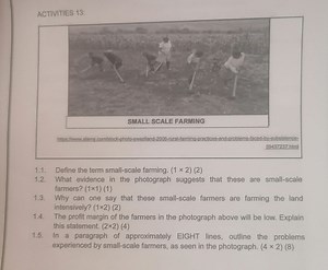 ACTIVITIES 13:1.1 Define the term small-scale farming. (1 × 2... | Filo