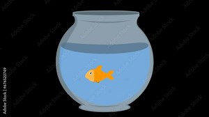 video animation gold fish cartoon swimming in a fishbowl, on a transparent background with zero alpha channel