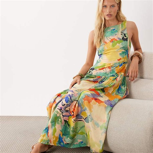 ASOS DESIGN racer neck maxi dress with cut out back in print | ASOS