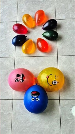 emoji pink blue yellow and eight mini balloons water color popping satisfying #shorts #asmr #fyp